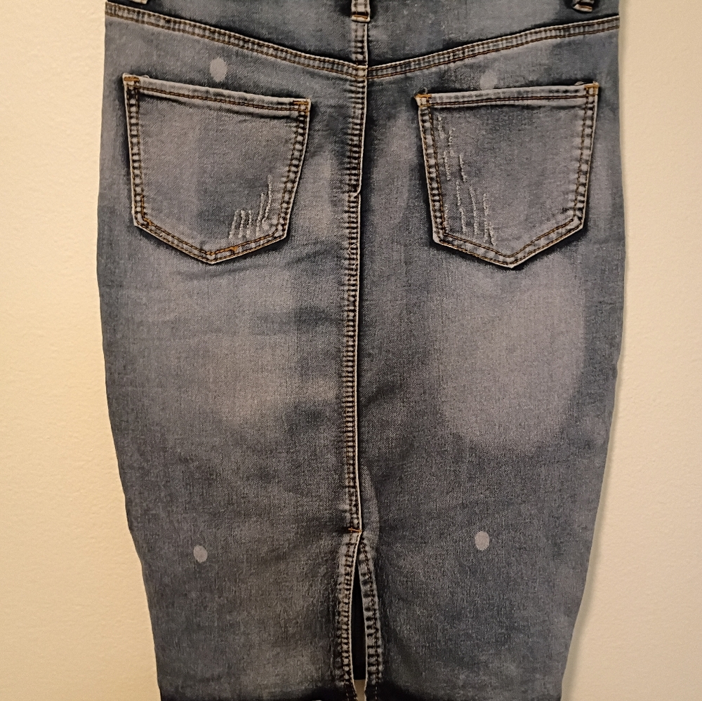 Traffic Jean Wear Women's L Patch‎ Work Denim Pencil Skirt Festival Casual - Picture 6 of 8